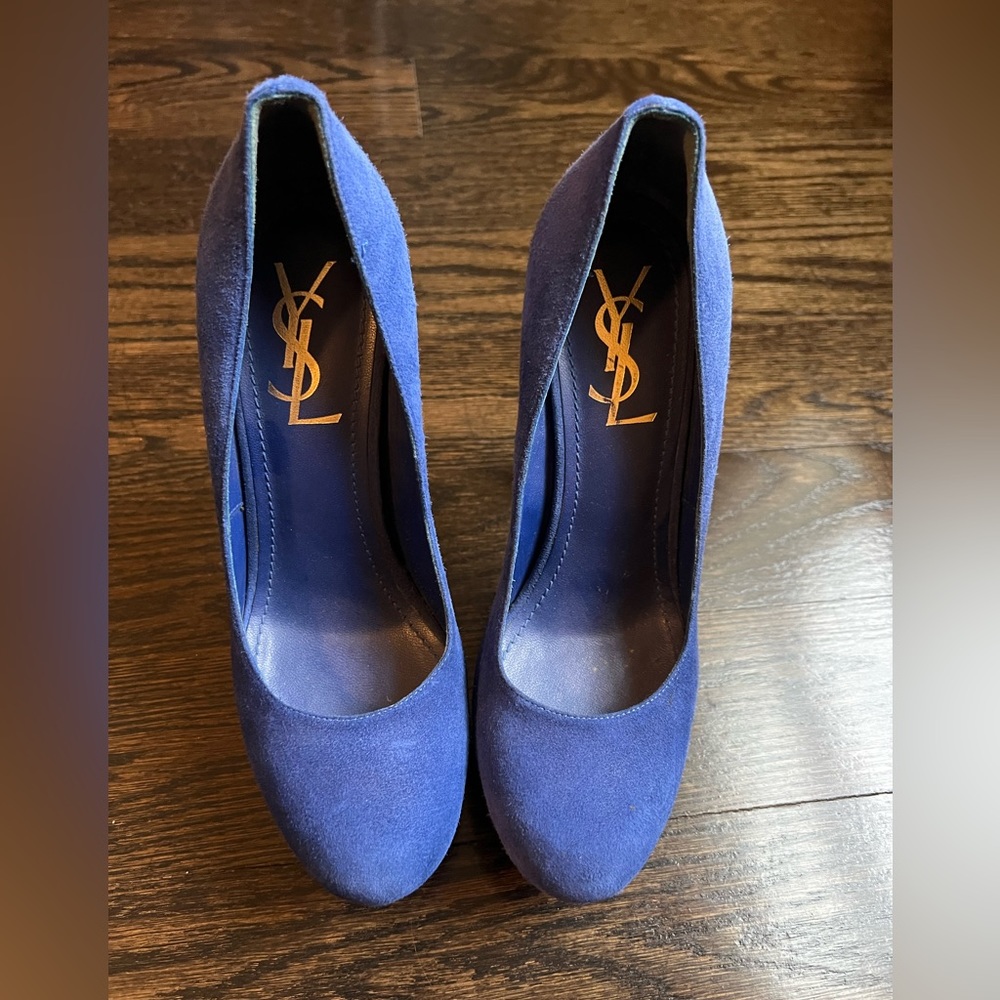 YSL Blue Suede Platform Heels